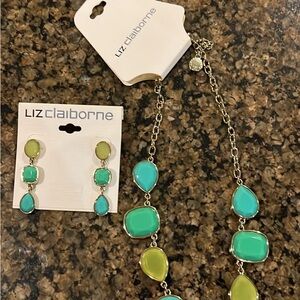 Liz Claiborne Turquoise and Lime Necklace Set